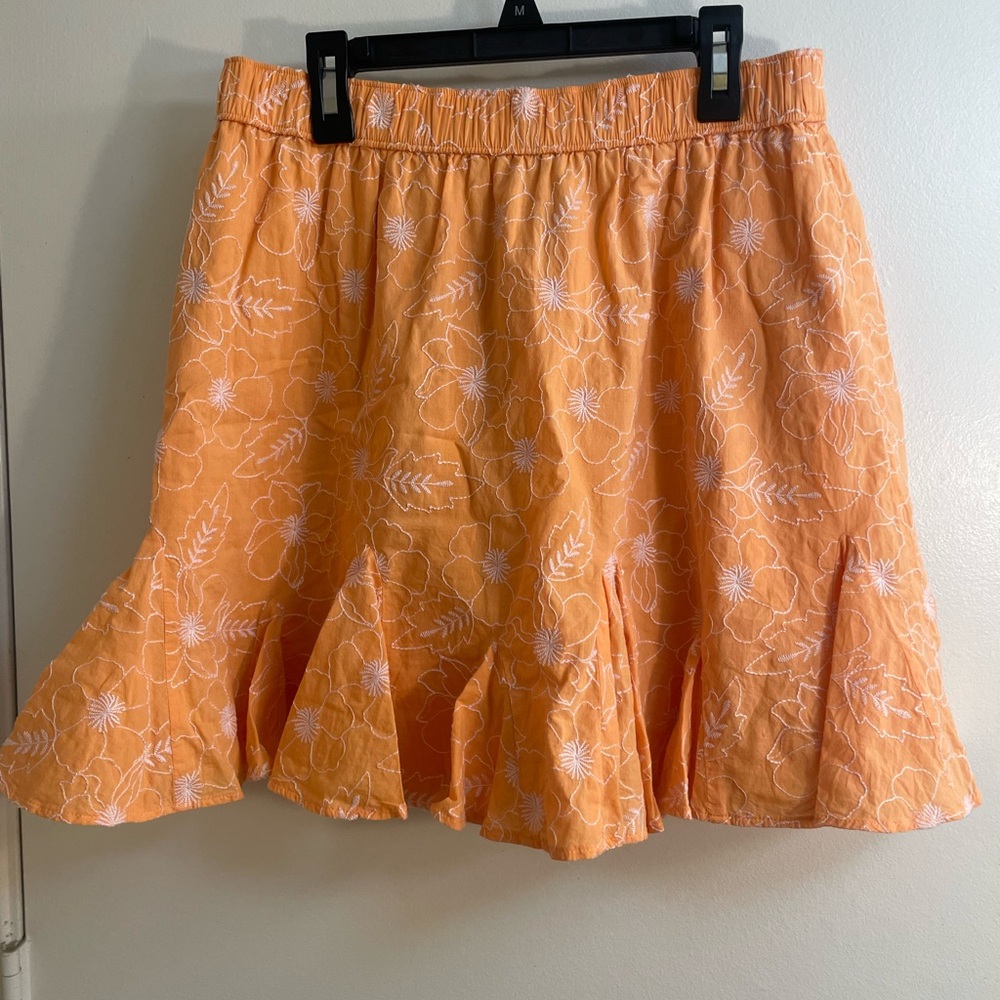 Loft Petite Orange Floral Ruffle Hem Skirt